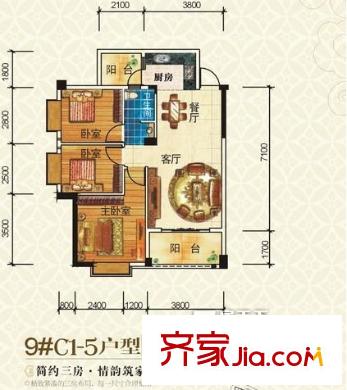 淮三小宿舍戶型圖12-12 2室2廳1衛(wèi)1廚