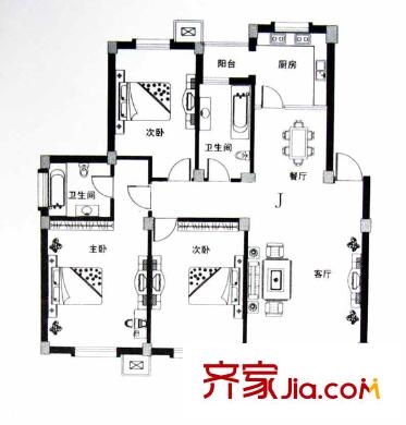 高壓開關(guān)廠宿舍 3室 戶型圖