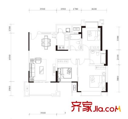 高壓開關(guān)廠宿舍 3室 戶型圖