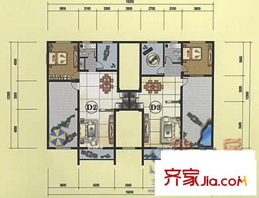 海雨家園戶型圖D2D3兩室兩廳 2室2廳1衛(wèi)1廚