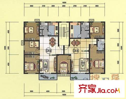 海雨家園戶型圖D2D3三室兩廳 3室2廳2衛(wèi)1廚
