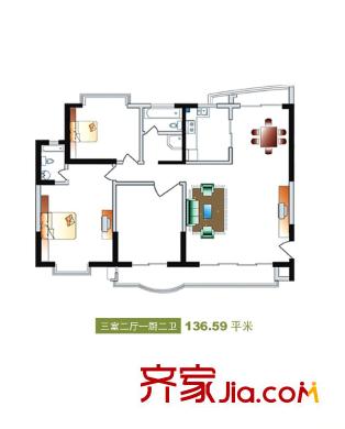 豪世優(yōu)庭戶型圖戶型2 3室2廳2衛(wèi)1廚