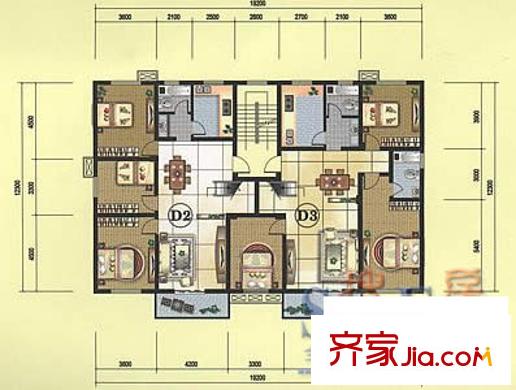 海雨家園戶型圖D2D3三室兩廳 3室2廳2衛(wèi)1廚