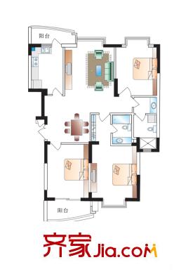 豪世優(yōu)庭戶型圖戶型1 3室2廳2衛(wèi)1廚