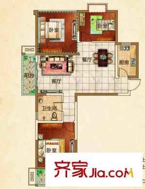 寶宸時代花園戶型圖E#C2戶型 2室2廳1衛(wèi)1廚
