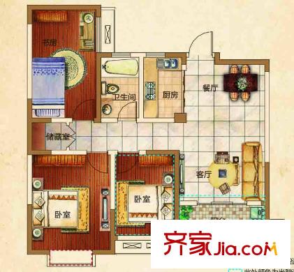 寶宸時代花園戶型圖C#/D#C1戶型 2室2廳1衛(wèi)1廚