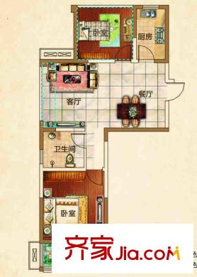 寶宸時代花園戶型圖B#A2戶型 1室2廳1衛(wèi)1廚
