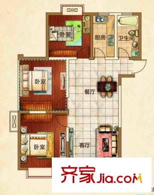 寶宸時代花園戶型圖C#C3戶型 2室2廳1衛(wèi)1廚