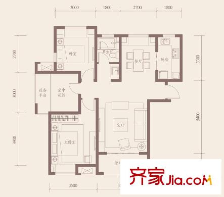 海亮九璽2#樓、7#樓A1-A戶型 2室2廳1衛(wèi)1廚