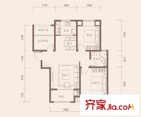 海亮九璽北12#13#B3-C戶型 3室2廳1衛(wèi)1廚