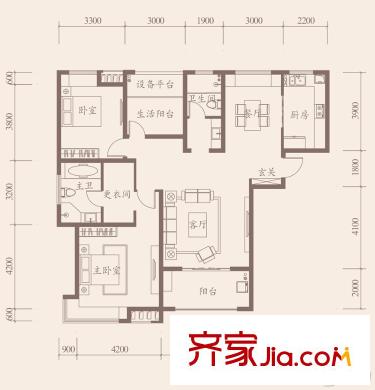 海亮九璽南9棟A9-A戶型 2室2廳2衛(wèi)1廚