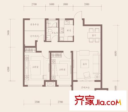 海亮九璽1#樓、2#樓A1-B戶型 2室2廳1衛(wèi)1廚