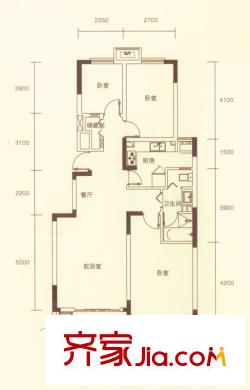 城建琥珀新天地戶型圖西苑1#樓房源C戶型 3室2廳1衛(wèi)1廚