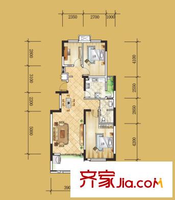 城建琥珀新天地戶型圖東苑C戶型 3室2廳1衛(wèi)1廚