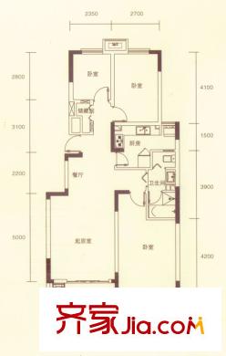 城建琥珀新天地戶型圖西苑5號樓 C戶型 3室2廳1衛(wèi)1廚