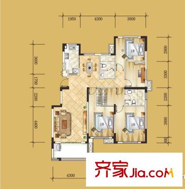 城建琥珀新天地戶型圖東苑A-1戶型 4室2廳2衛(wèi)1廚