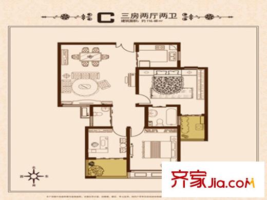 錦繡大地城戶型圖1280139001910_000 3室2廳2衛(wèi)1廚