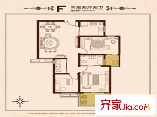 錦繡大地城戶型圖2010072656322689 3室2廳2衛(wèi)1廚