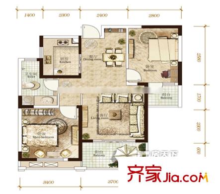 錦繡大地城 2室 戶型圖