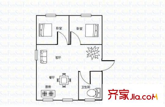 化工西村 2室 戶型圖