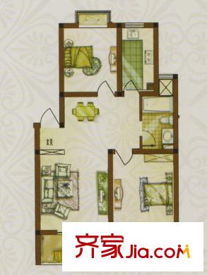 麗水天錦苑戶型圖2#、11#樓D戶型 2室2廳1衛(wèi)1廚