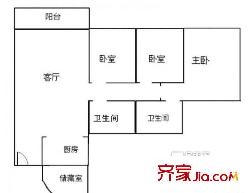 明珠小區(qū)戶型圖6 3室2廳1衛(wèi)1廚