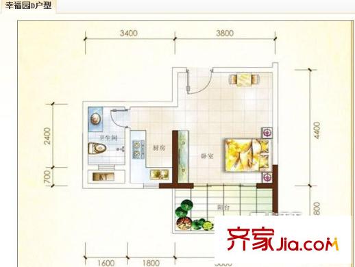 幸福園小區(qū) 1室 戶(hù)型圖