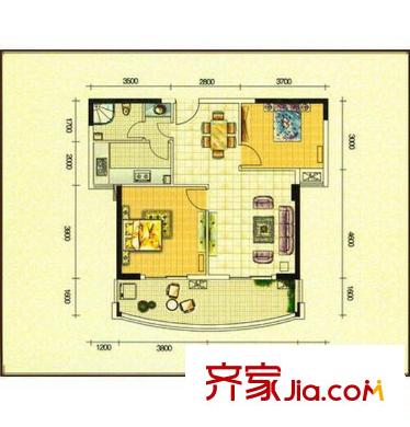 黎陽(yáng)嘉苑戶(hù)型圖二室二廳一衛(wèi)100平方米 2室2廳1衛(wèi)1廚