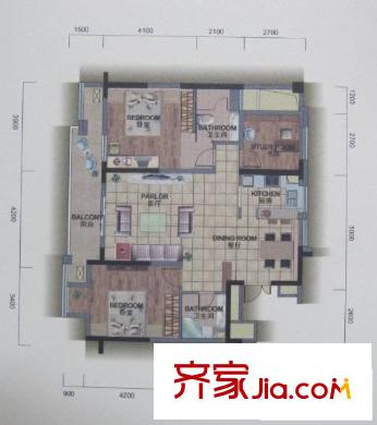 銀馬公寓戶型圖B戶型 3室2廳2衛(wèi)1廚