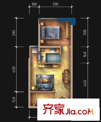 恒興廣場戶型圖B戶型 1室2廳1衛(wèi)1廚