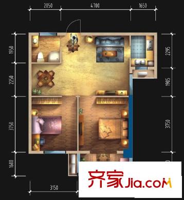 恒興廣場戶型圖G戶型 2室2廳1衛(wèi)1廚