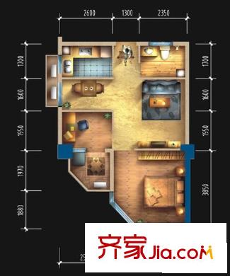恒興廣場戶型圖L戶型 2室2廳1衛(wèi)1廚