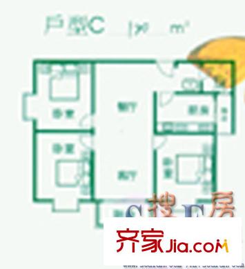 仕嘉名苑戶型圖戶型f 3室2廳1衛(wèi)1廚