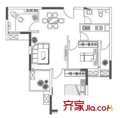 中翔新東城戶(hù)型圖D戶(hù)型 3室2廳1衛(wèi)1廚