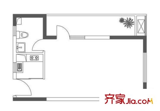 中翔新東城戶型圖A戶型 1室1廳1衛(wèi)1廚
