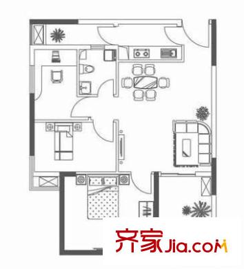 中翔新東城戶(hù)型圖F戶(hù)型 3室2廳1衛(wèi)1廚