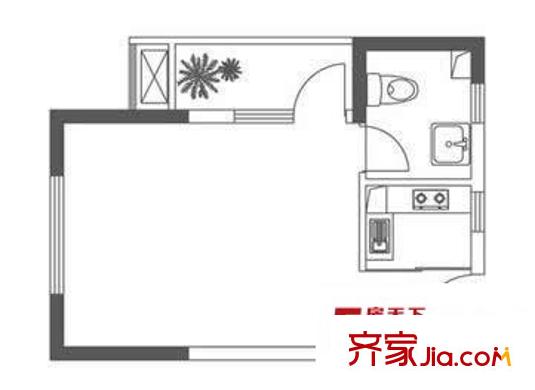 中翔新東城戶型圖G戶型 1室1廳1衛(wèi)1廚