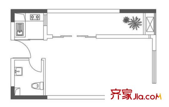 中翔新東城戶(hù)型圖B戶(hù)型 1室1廳1衛(wèi)1廚