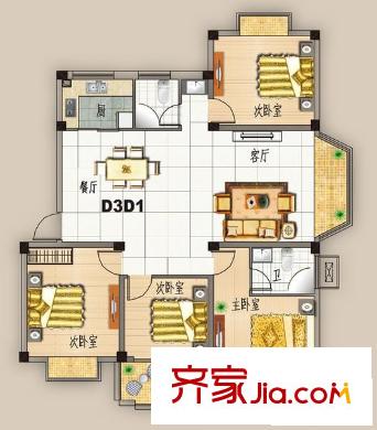 靜安新天地戶型圖D3D1 4室2廳2衛(wèi)1廚