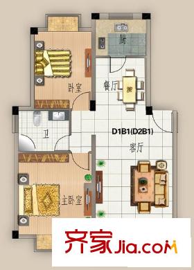 靜安新天地戶型圖D1B1戶型 2室2廳1衛(wèi)1廚