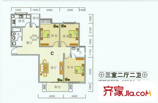 惠康小區(qū)戶型圖hx1 3室2廳1衛(wèi)1廚