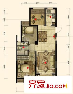 柏莊春暖花開(kāi)戶型圖三期C戶型 2室2廳1衛(wèi)1廚