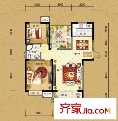 京城國際5#11#12#C戶型 2室2廳1衛(wèi)1廚