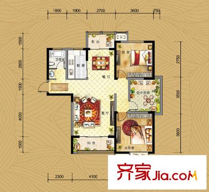 京城國際5#11#12#A1戶型 104平 2室2廳1衛(wèi)1廚