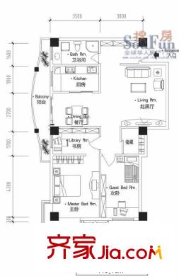 丹青花園戶型圖戶型2 3室2廳1衛(wèi)1廚