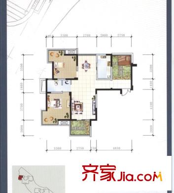 丹青花園戶型圖18-2 2室2廳1衛(wèi)1廚