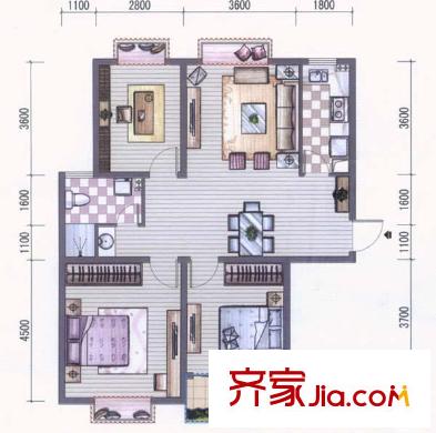 東?；?qǐng)@ 3室 戶型圖