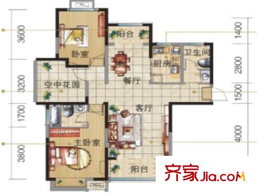 京城國際13#A戶型 108平 2室2廳2衛(wèi)1廚