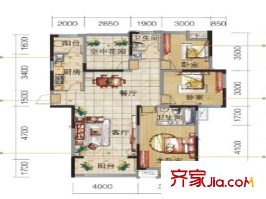 京城國際13# D戶型 128.22 3室2廳2衛(wèi)1廚