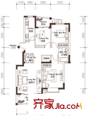 丹青花園 3室 戶型圖